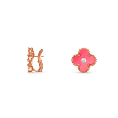 [Elara]15MM CLOVER FLOWER STUD EARRINGS DIAMOND-ROSE GOLD COLLECTION