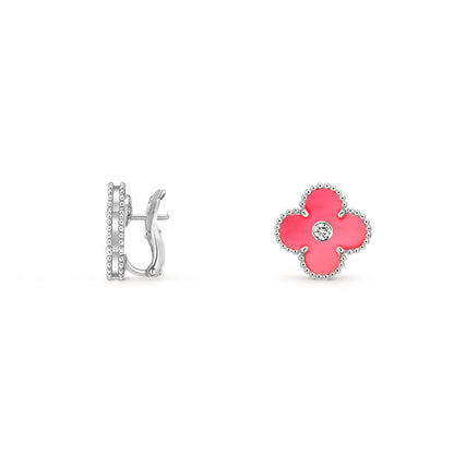 [Elara]15MM CLOVER FLOWER STUD EARRINGS DIAMOND-WHITE GOLD COLLECTION