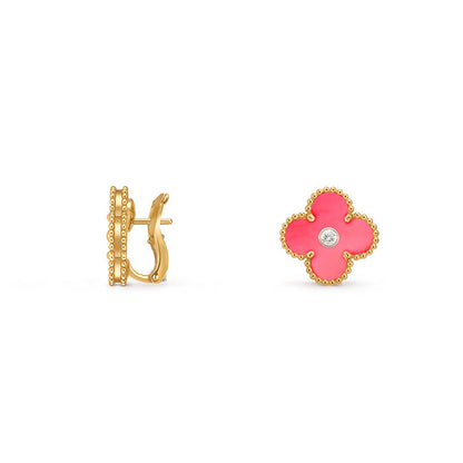[Elara]15MM CLOVER FLOWER STUD EARRINGS DIAMOND-GOLD COLLECTION