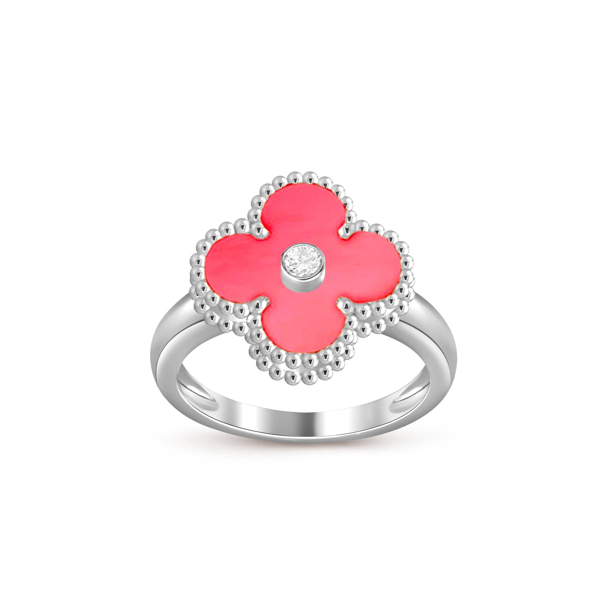 [Elara]LUCKY CLOVER DIAMOND-ACCENT WHITE GOLD RING COLLECTION