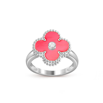 [Elara]LUCKY CLOVER DIAMOND-ACCENT WHITE GOLD RING COLLECTION