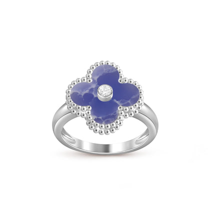 [Elara]LUCKY CLOVER DIAMOND-ACCENT WHITE GOLD RING COLLECTION