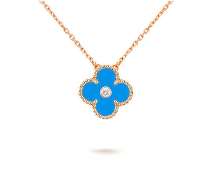 [Elara]15MM CLOVER FLOWER DIAMOND PENDANT NECKLACE COLLECTION