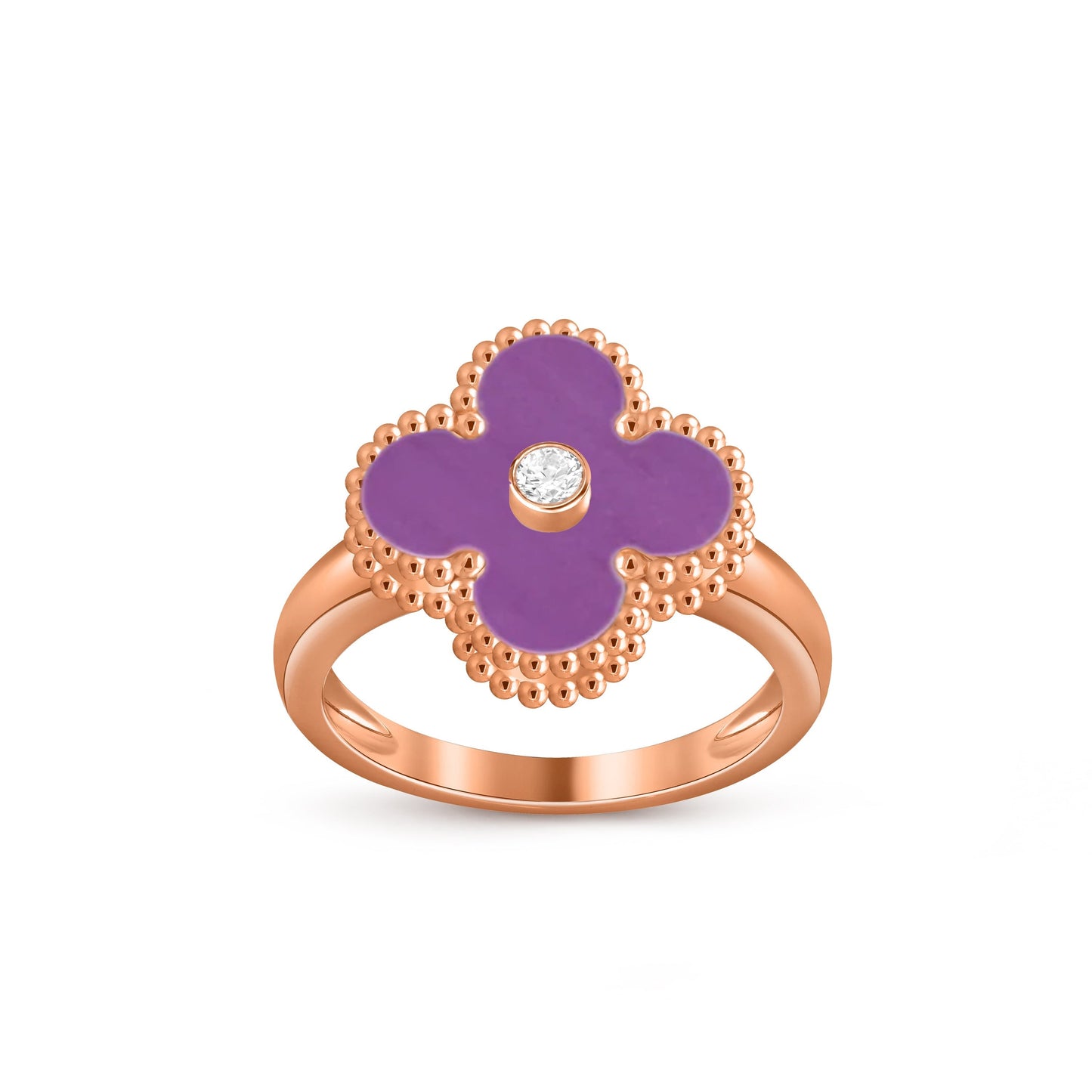[Elara]LUCKY CLOVER DIAMOND-ACCENT ROSE GOLD RING COLLECTION