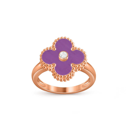[Elara]LUCKY CLOVER DIAMOND-ACCENT ROSE GOLD RING COLLECTION