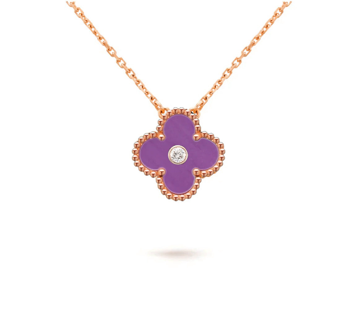 [Elara]15MM CLOVER FLOWER DIAMOND PENDANT NECKLACE COLLECTION