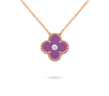 [Elara]15MM CLOVER FLOWER DIAMOND PENDANT NECKLACE COLLECTION