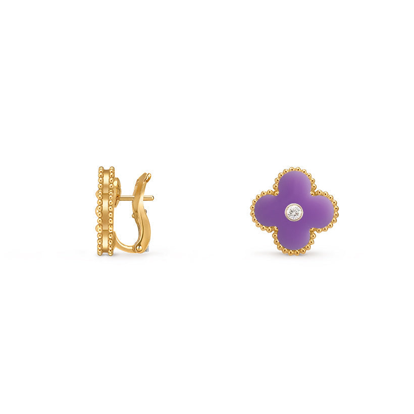 [Elara]15MM CLOVER FLOWER STUD EARRINGS DIAMOND-GOLD COLLECTION