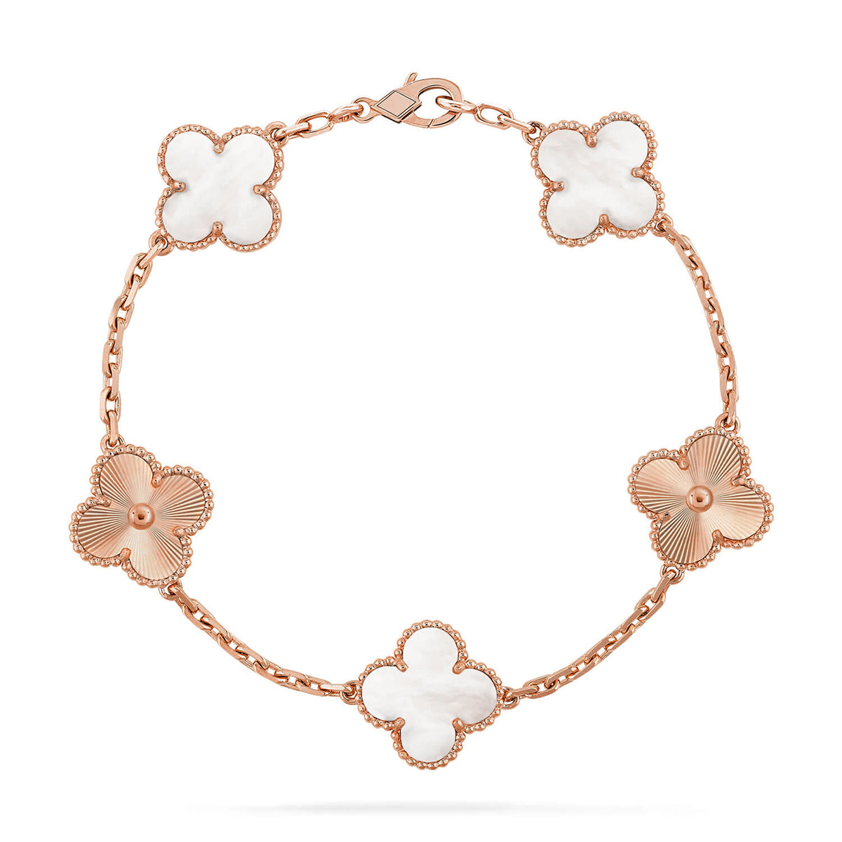[Elara]LUCKY CLOVER 5-MOTIF-ARMBAND - WEISSE PERLMUTTKOLLEKTION