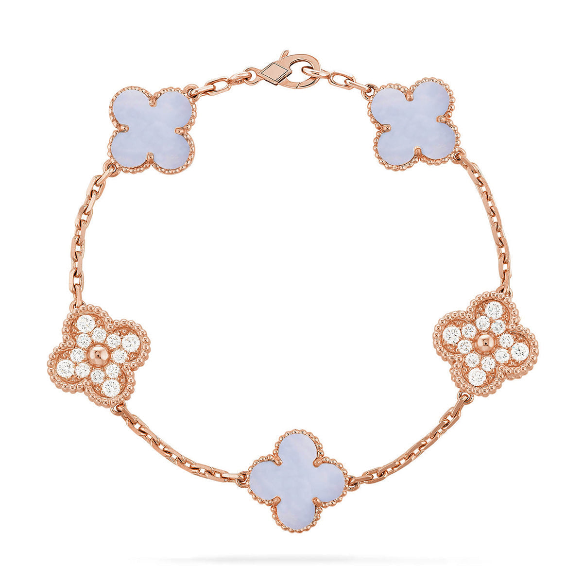[Elara]LUCKY CLOVER 5-MOTIF BRACELET - PURPLE CHALCEDONY COLLECTION