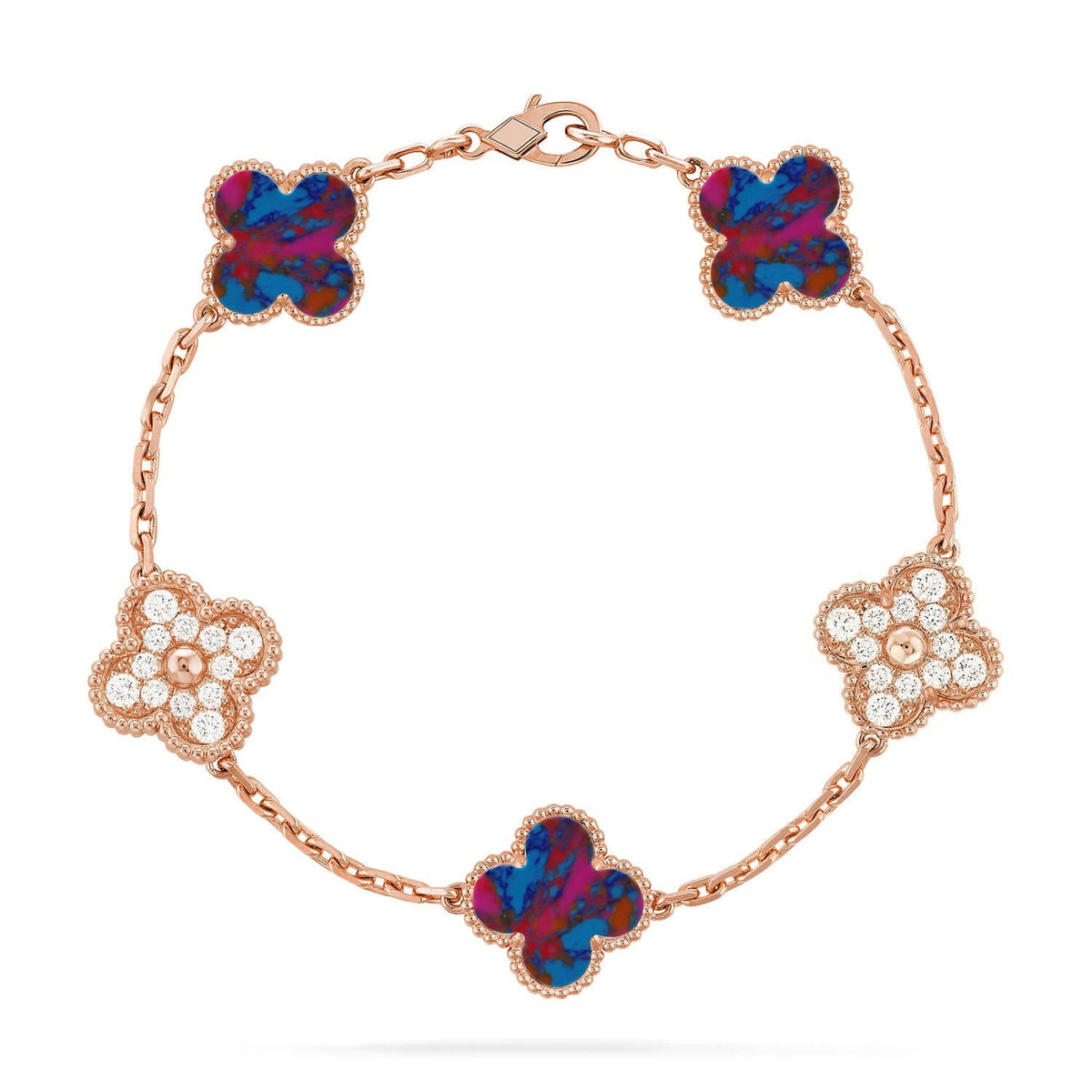 [Elara]LUCKY CLOVER 5-MOTIF BRACELET - MULTI-GEM COLLECTION
