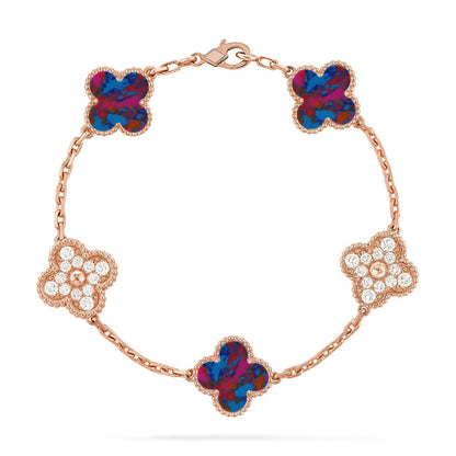 [Elara]LUCKY CLOVER 5-MOTIF BRACELET - MULTI-GEM COLLECTION