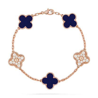 [Elara]LUCKY CLOVER 5-MOTIF BRACELET - LAPIS LAZULI COLLECTION