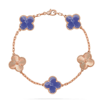 [Elara]LUCKY CLOVER 5-MOTIF BRACELET - BLUE LARIMAR COLLECTION
