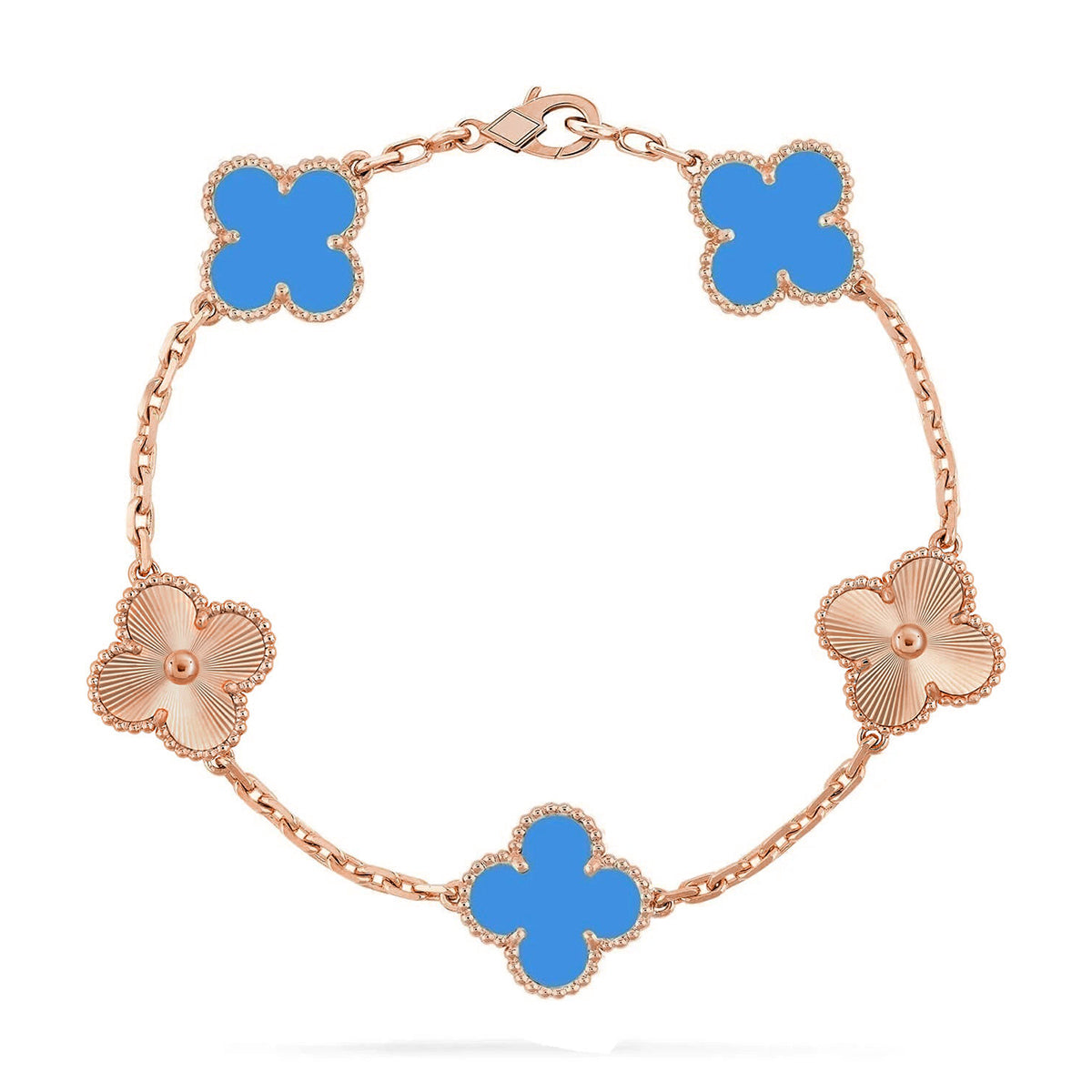 [Elara]LUCKY CLOVER 5-MOTIF BRACELET - BLUE AGATE COLLECTION