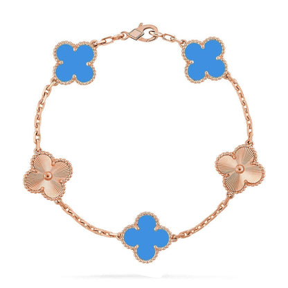 [Elara]LUCKY CLOVER 5-MOTIF BRACELET - BLUE AGATE COLLECTION