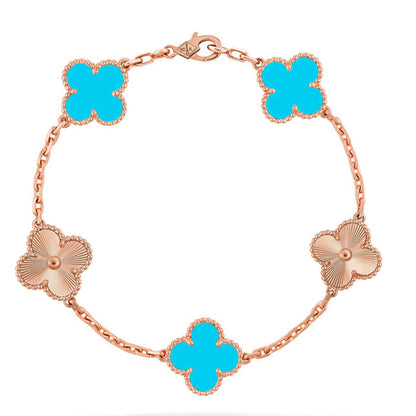 [Elara]LUCKY CLOVER 5-MOTIF BRACELET - TURQUOISE COLLECTION