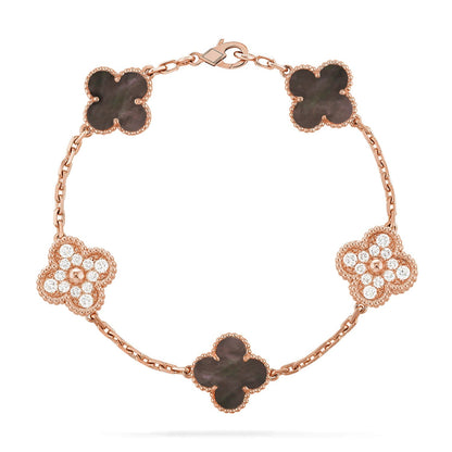 [Elara] LUCKY CLOVER 5-MOTIF BRACELET - KOLLEKTION GRAUES PERLMUTT