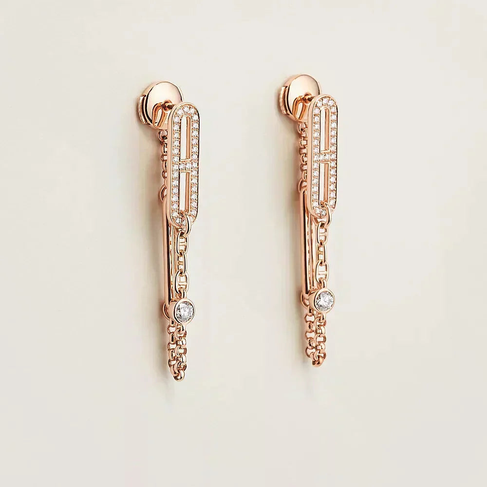 [Elara]CHAINE CHAOS DIAMOND DROP EARRINGS