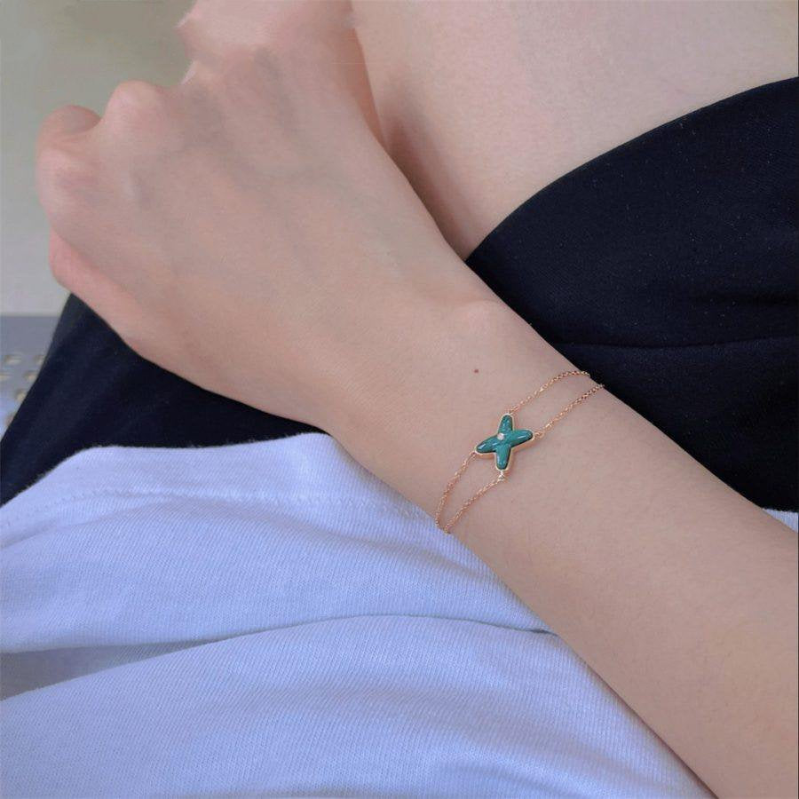 [Elara]JEUX ARMBAND MALACHIT ROSEGOLD 1 DIAMANT