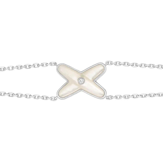 [Elara]JEUX ARMBAND WEISS PERLMUTT SILBER 1 DIAMANT