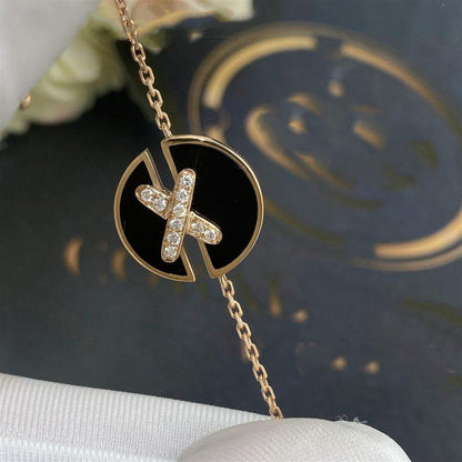 [Elara]JEUX DE BRACELET ONYX ROSE GOLD DIAMOND