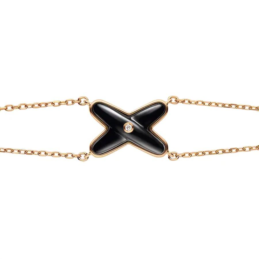 [Elara]JEUX ARMBAND ONYX ROSE GOLD 1 DIAMANT