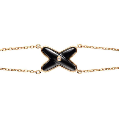 [Elara]JEUX ARMBAND ONYX ROSE GOLD 1 DIAMANT