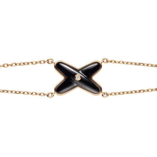 [Elara]JEUX BRACELET オニキス ローズゴールド 1ダイヤモンド