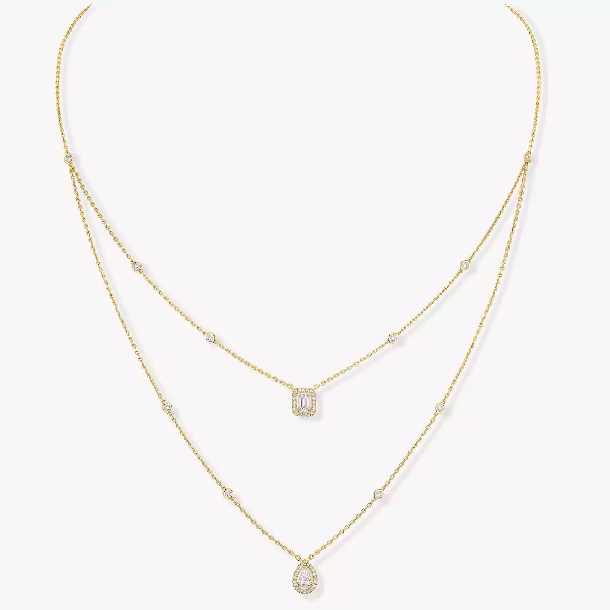 [Elara]MY TWIN 2-ROW DIAMOND NECKLACE