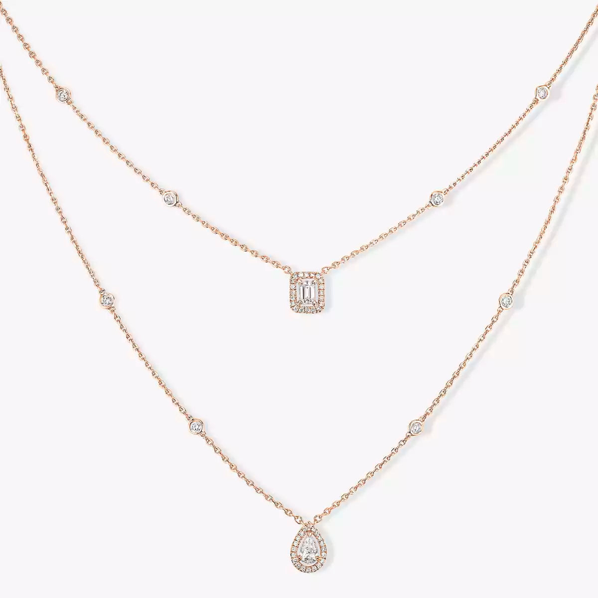 [Elara]MY TWIN 2-ROW DIAMOND NECKLACE
