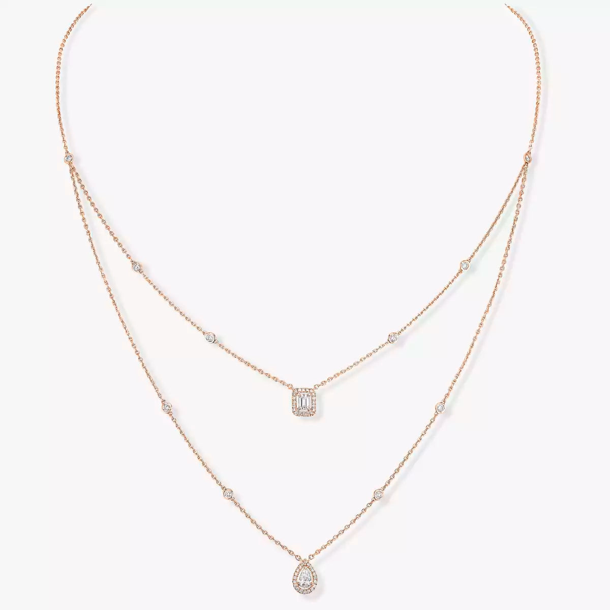[Elara]MY TWIN 2-ROW DIAMOND NECKLACE