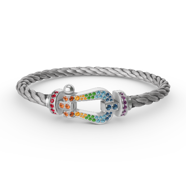 [Elara]FORCE LARGE HORSESHOE COLORED DIAMOND BRACELET - WHITE GOLD