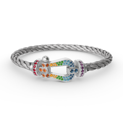 [Elara]FORCE LARGE HORSESHOE COLORED DIAMOND BRACELET - WHITE GOLD