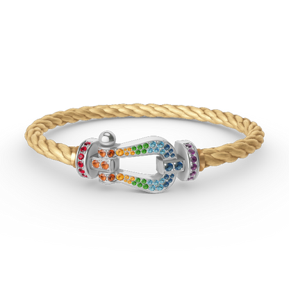[Elara]FORCE LARGE HORSESHOE COLORED DIAMOND BRACELET - WHITE GOLD