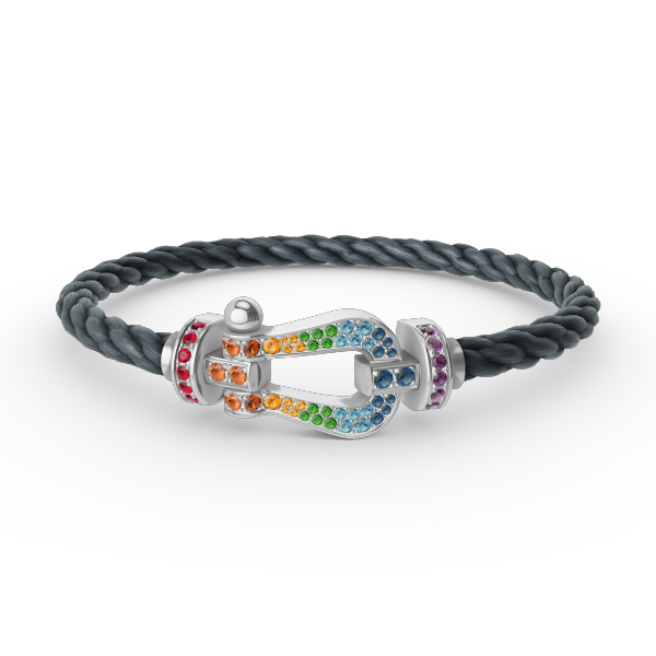 [Elara]FORCE LARGE HORSESHOE COLORED DIAMOND BRACELET - WHITE GOLD