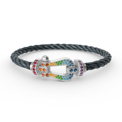 [Elara]FORCE LARGE HORSESHOE COLORED DIAMOND BRACELET - WHITE GOLD