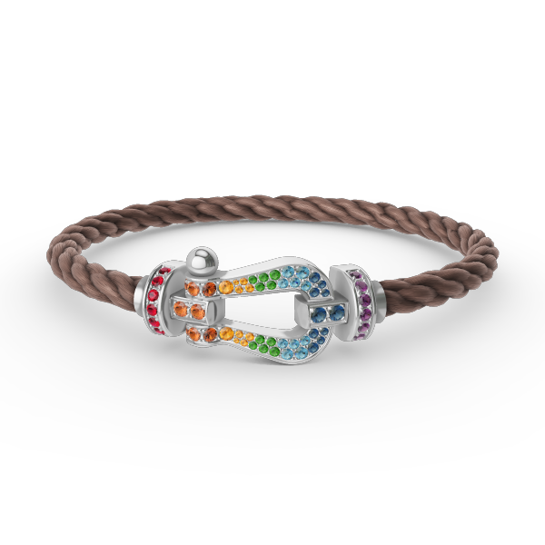 [Elara]FORCE LARGE HORSESHOE COLORED DIAMOND BRACELET - WHITE GOLD