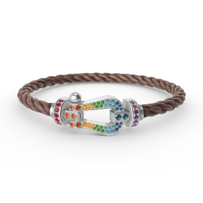 [Elara]FORCE LARGE HORSESHOE COLORED DIAMOND BRACELET - WHITE GOLD