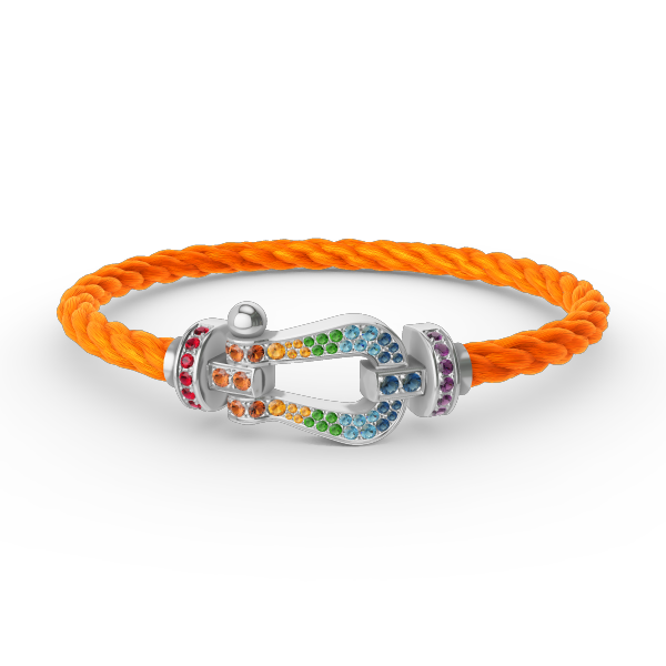 [Elara]FORCE LARGE HORSESHOE COLORED DIAMOND BRACELET - WHITE GOLD