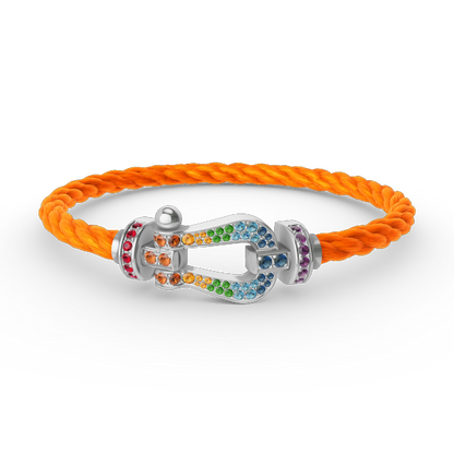 [Elara]FORCE LARGE HORSESHOE COLORED DIAMOND BRACELET - WHITE GOLD
