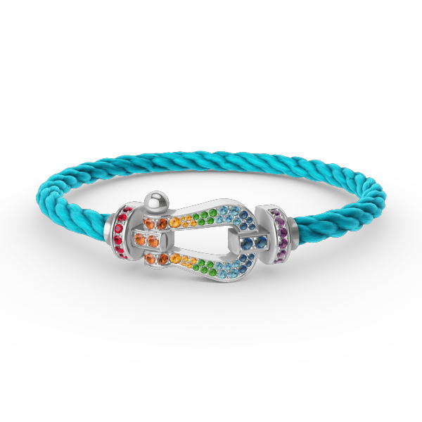 [Elara]FORCE LARGE HORSESHOE COLORED DIAMOND BRACELET - WHITE GOLD
