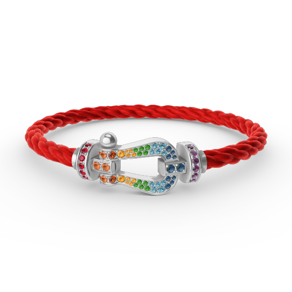 [Elara]FORCE LARGE HORSESHOE COLORED DIAMOND BRACELET - WHITE GOLD