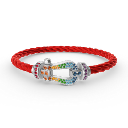 [Elara]FORCE LARGE HORSESHOE COLORED DIAMOND BRACELET - WHITE GOLD