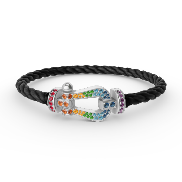 [Elara]FORCE LARGE HORSESHOE COLORED DIAMOND BRACELET - WHITE GOLD