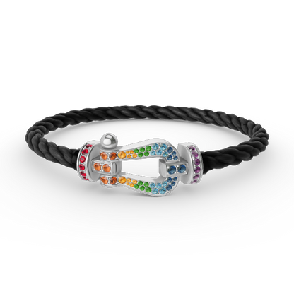 [Elara]FORCE LARGE HORSESHOE COLORED DIAMOND BRACELET - WHITE GOLD