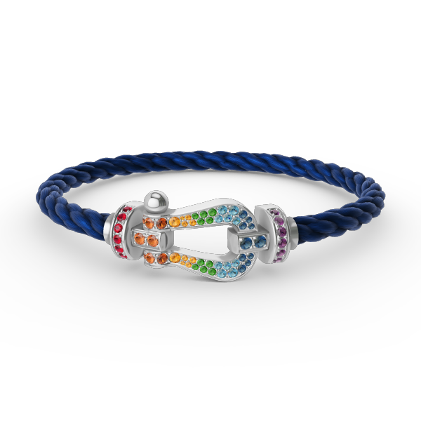 [Elara]FORCE LARGE HORSESHOE COLORED DIAMOND BRACELET - WHITE GOLD