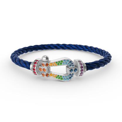 [Elara]FORCE LARGE HORSESHOE COLORED DIAMOND BRACELET - WHITE GOLD