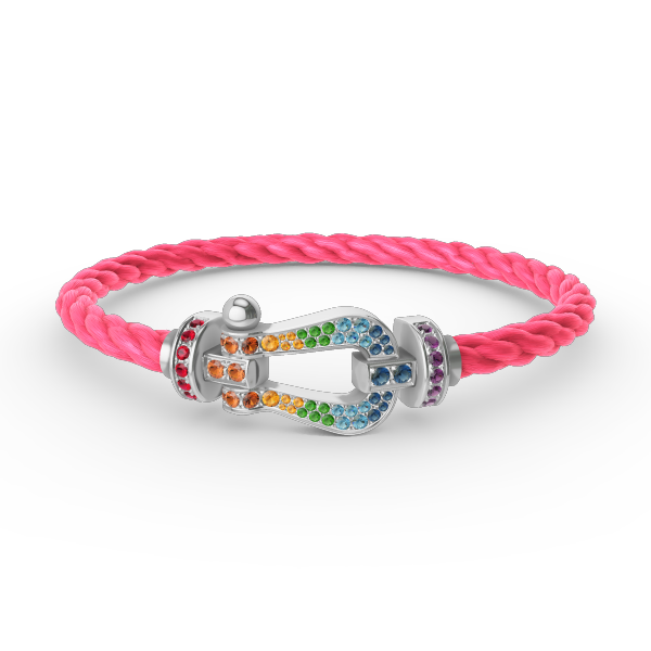 [Elara]FORCE LARGE HORSESHOE COLORED DIAMOND BRACELET - WHITE GOLD
