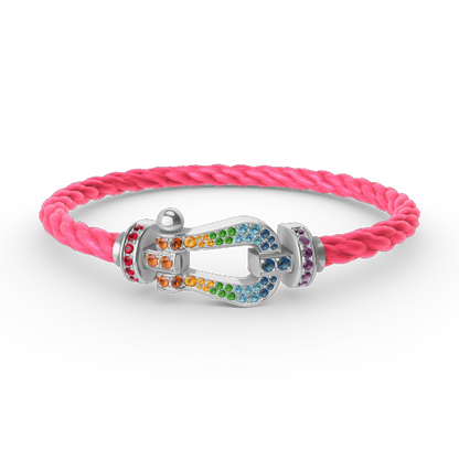 [Elara]FORCE LARGE HORSESHOE COLORED DIAMOND BRACELET - WHITE GOLD